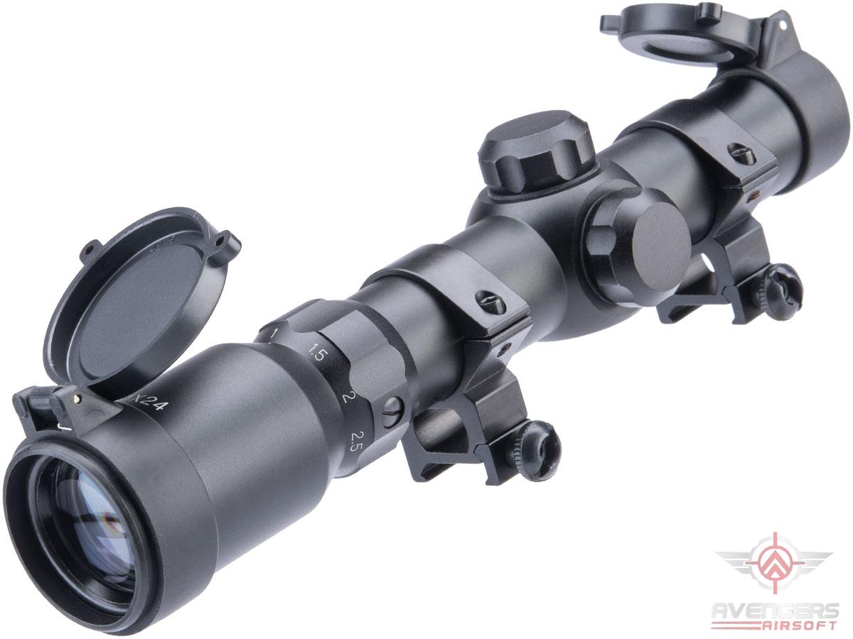 AVENGERS 1-4 X 24 TACTICAL SCOPE W/MOUNTING RINGS BLACK – Tac City Airsoft